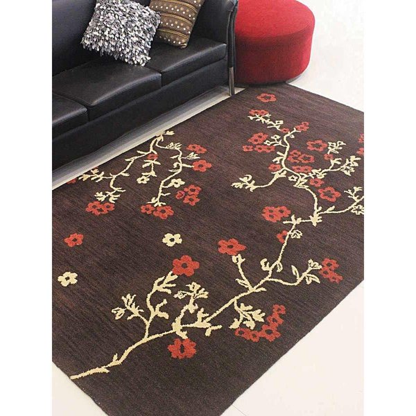 Glitzy Rugs 5 x 8 ft. Hand Tufted Wool Floral Rectangle Area RugBrown UBSK00916T0004A9